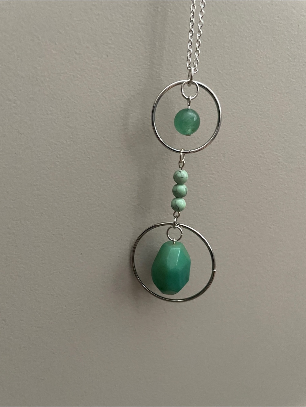 Hanging hoop green gemstone Necklace